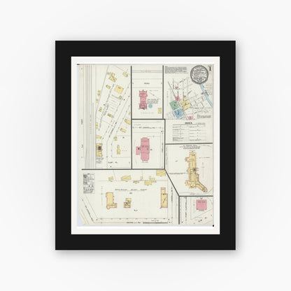 Old map wall art mockup — black gallery frame with white mat — Sanborn Fire Insurance Map from Highland Park, Lake County, Illinois (1900), Sheet #0001