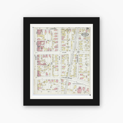 Old map wall art mockup — black gallery frame with white mat — Sanborn Fire Insurance Map from Springfield, Clark County, Ohio (1891), Sheet #0013