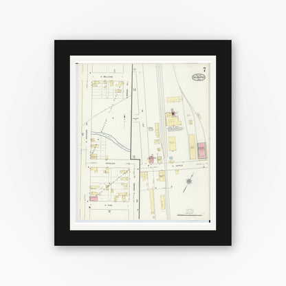 Old map wall art mockup — black gallery frame with white mat — Sanborn Fire Insurance Map from Big Rapids, Mecosta County, Michigan (1914), Sheet #0007