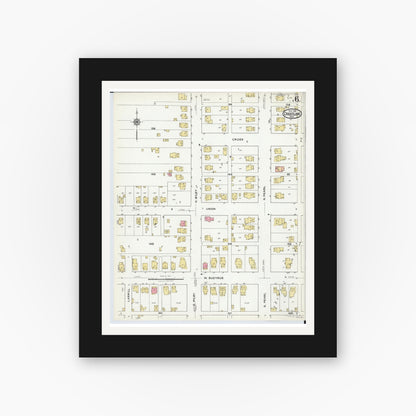 Old map wall art mockup — black gallery frame with white mat — Sanborn Fire Insurance Map from Crestline, Crawford County, Ohio (1921), Sheet #0006
