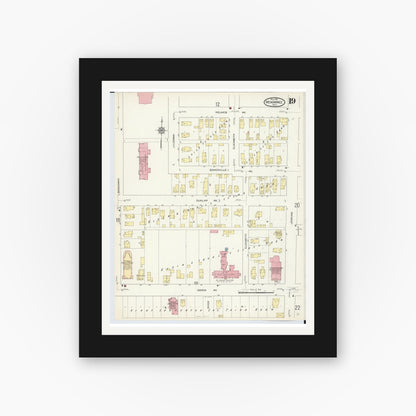Old map wall art mockup — black gallery frame with white mat — Sanborn Fire Insurance Map from Menominee, Menominee County, Michigan (1913), Sheet #0019