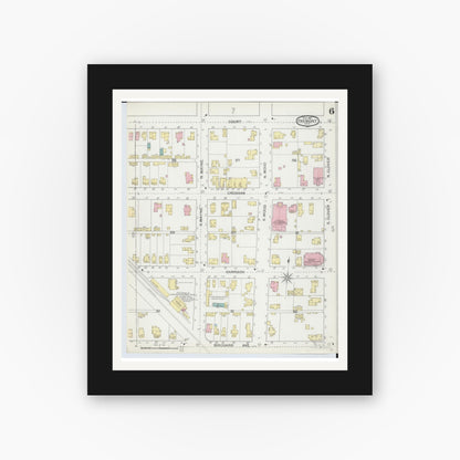 Old map wall art mockup — black gallery frame with white mat — Sanborn Fire Insurance Map from Fremont, Sandusky County, Ohio (1893), Sheet #0006