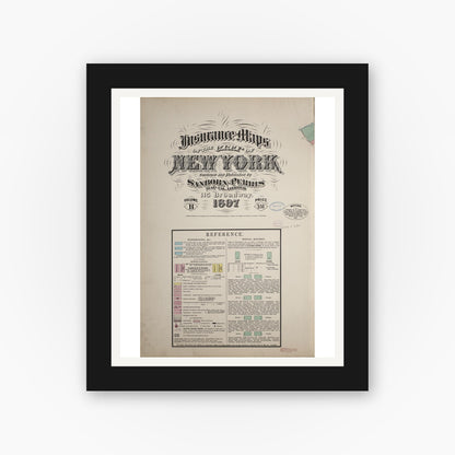 Old map wall art mockup — black gallery frame with white mat — Sanborn Fire Insurance Map from New York, Bronx, Manhattan, New York (1897), Sheet #0001