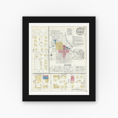 Old map wall art mockup — black gallery frame with white mat — Sanborn Fire Insurance Map from Coleman, Coleman County, Texas (1916) - Complete Map Set