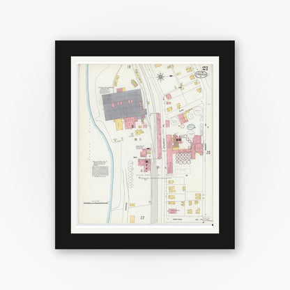 Old map wall art mockup — black gallery frame with white mat — Sanborn Fire Insurance Map from Franklin, Venango County, Pennsylvania (1906), Sheet #0021