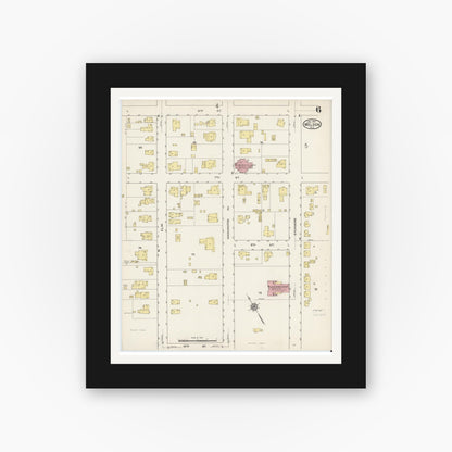 Old map wall art mockup — black gallery frame with white mat — Sanborn Fire Insurance Map from Weldon, Halifax County, North Carolina (1915), Sheet #0006