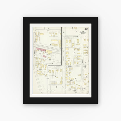 Old map wall art mockup — black gallery frame with white mat — Sanborn Fire Insurance Map from Malden, Middlesex County, Massachusetts (1897), Sheet #0029