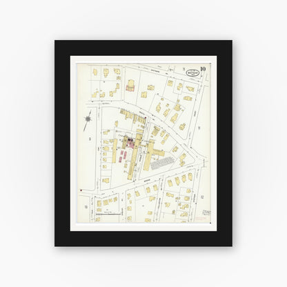 Old map wall art mockup — black gallery frame with white mat — Sanborn Fire Insurance Map from Whitman, Plymouth County, Massachusetts (1911), Sheet #0010