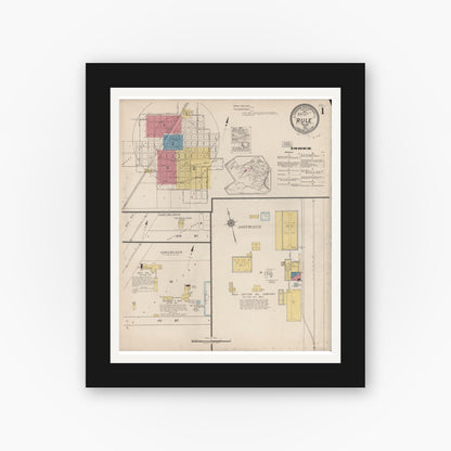 Old map wall art mockup — black gallery frame with white mat — Sanborn Fire Insurance Map from Rule, Haskell County, Texas (1922), Sheet #0001