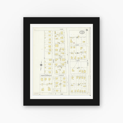 Old map wall art mockup — black gallery frame with white mat — Sanborn Fire Insurance Map from Tyler, Smith County, Texas (1912), Sheet #0003