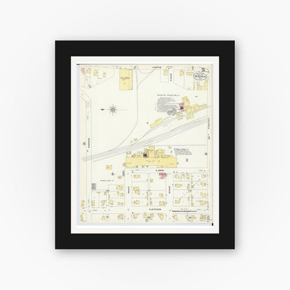 Old map wall art mockup — black gallery frame with white mat — Sanborn Fire Insurance Map from Mount Vernon, Knox County, Ohio (1907), Sheet #0003