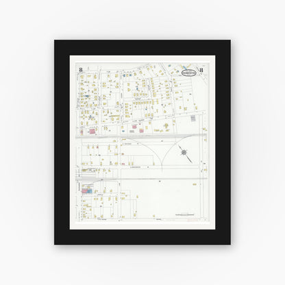 Old map wall art mockup — black gallery frame with white mat — Sanborn Fire Insurance Map from Hammonton, Atlantic County, New Jersey (1930), Sheet #0008