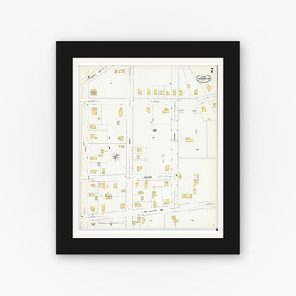 Old map wall art mockup — black gallery frame with white mat — Sanborn Fire Insurance Map from Hammonton, Atlantic County, New Jersey (1908), Sheet #0007