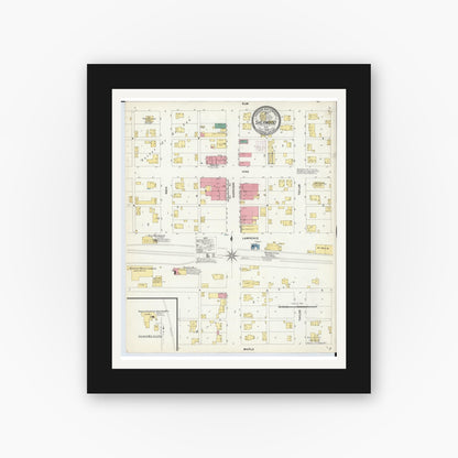 Old map wall art mockup — black gallery frame with white mat — Sanborn Fire Insurance Map from Sherwood, Defiance County, Ohio (1908), Sheet #0001