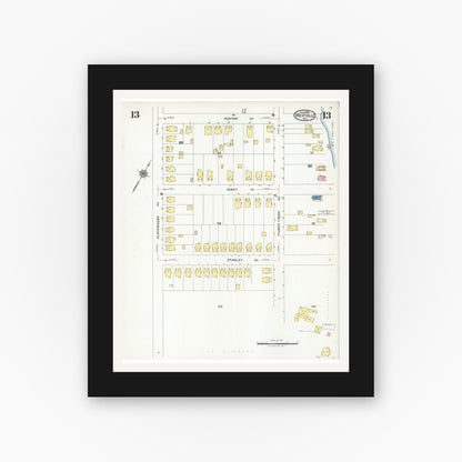 Old map wall art mockup — black gallery frame with white mat — Sanborn Fire Insurance Map from Westville, Gloucester County, New Jersey (1926), Sheet #0013