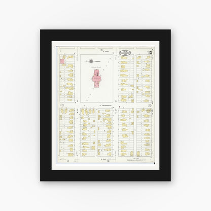 Old map wall art mockup — black gallery frame with white mat — Sanborn Fire Insurance Map from Traverse City, Grand Traverse County, Michigan (1910), Sheet #0015