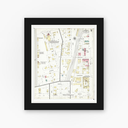 Old map wall art mockup — black gallery frame with white mat — Sanborn Fire Insurance Map from Calmar, Winneshiek County, Iowa (1902), Sheet #0002