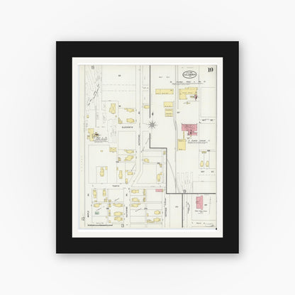 Old map wall art mockup — black gallery frame with white mat — Sanborn Fire Insurance Map from Columbus, Bartholomew County, Indiana (1898), Sheet #0019