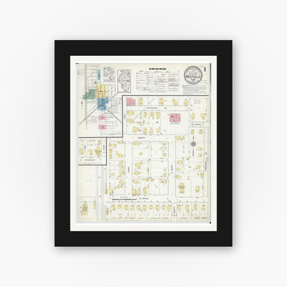 Old map wall art mockup — black gallery frame with white mat — Sanborn Fire Insurance Map from Westville, Vermilion County, Illinois (1915) - Complete Map Set