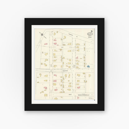 Old map wall art mockup — black gallery frame with white mat — Sanborn Fire Insurance Map from Delphi, Carroll County, Indiana (1912), Sheet #0009