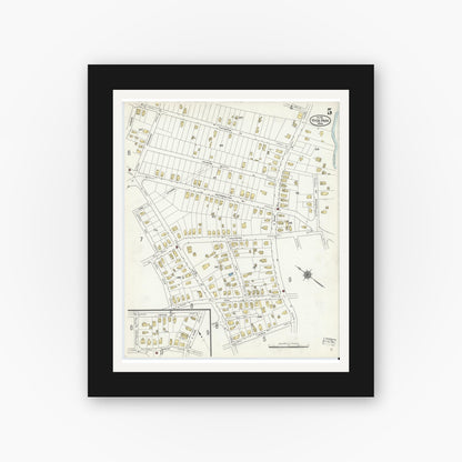 Old map wall art mockup — black gallery frame with white mat — Sanborn Fire Insurance Map from Hyde Park, Norfolk County, Massachusetts (1911), Sheet #0005