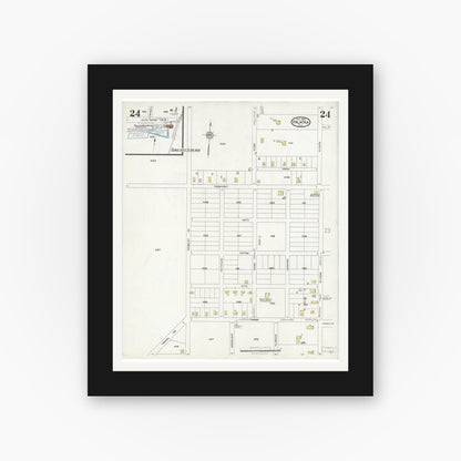 Old map wall art mockup — black gallery frame with white mat — Sanborn Fire Insurance Map from Palatka, Putnam County, Florida (1924), Sheet #0024