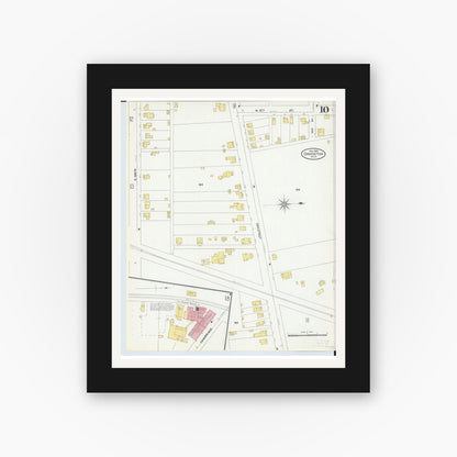 Old map wall art mockup — black gallery frame with white mat — Sanborn Fire Insurance Map from Coshocton, Coshocton County, Ohio (1905), Sheet #0010