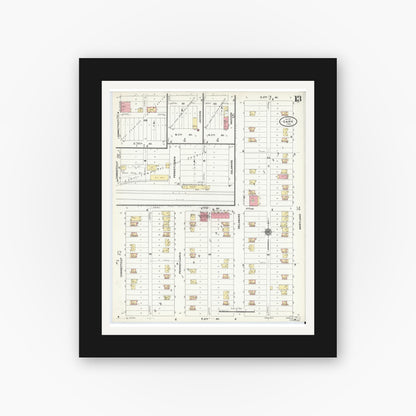 Old map wall art mockup — black gallery frame with white mat — Sanborn Fire Insurance Map from Gary, Lake County, Indiana (1911), Sheet #0013