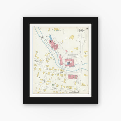 Old map wall art mockup — black gallery frame with white mat — Sanborn Fire Insurance Map from Dalton, Berkshire County, Massachusetts (1898), Sheet #0004