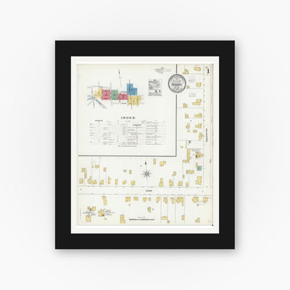 Old map wall art mockup — black gallery frame with white mat — Sanborn Fire Insurance Map from Dundee, Yates County, New York (1904), Sheet #0001