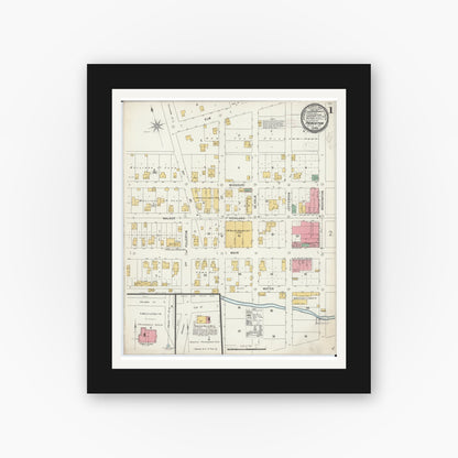 Old map wall art mockup — black gallery frame with white mat — Sanborn Fire Insurance Map from Princeton, Mercer County, Missouri (1898), Sheet #0001