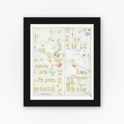 Old map wall art mockup — black gallery frame with white mat — Sanborn Fire Insurance Map from Eaton, Preble County, Ohio (1899), Sheet #0002