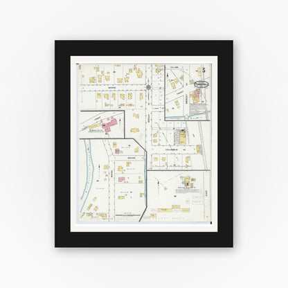 Old map wall art mockup — black gallery frame with white mat — Sanborn Fire Insurance Map from Pemberville, Wood County, Ohio (1920), Sheet #0005
