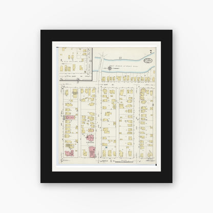 Old map wall art mockup — black gallery frame with white mat — Sanborn Fire Insurance Map from Elyria, Lorain County, Ohio (1915), Sheet #0007