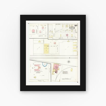 Old map wall art mockup — black gallery frame with white mat — Sanborn Fire Insurance Map from Fort Madison, Lee County, Iowa (1894), Sheet #0020
