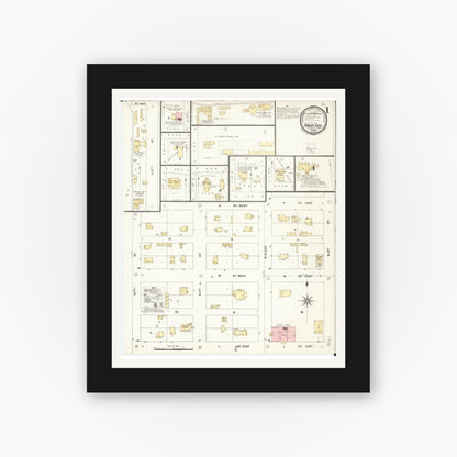 Old map wall art mockup — black gallery frame with white mat — Sanborn Fire Insurance Map from Forest City, Winnebago County, Iowa (1901) â€” Complete Set