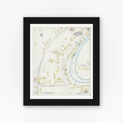 Old map wall art mockup — black gallery frame with white mat — Sanborn Fire Insurance Map from Great Barrington, Berkshire County, Massachusetts (1895), Sheet #0002