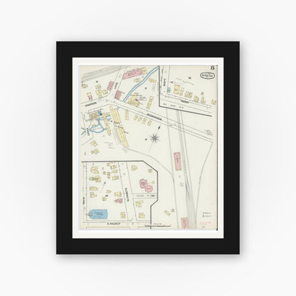 Old map wall art mockup — black gallery frame with white mat — Sanborn Fire Insurance Map from Oneida, Madison County, New York (1890), Sheet #0008