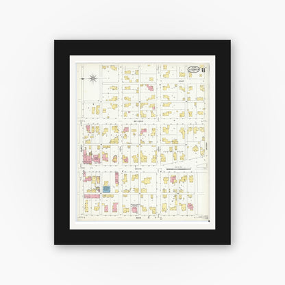 Old map wall art mockup — black gallery frame with white mat — Sanborn Fire Insurance Map from Ligonier, Noble County, Indiana (1907), Sheet #0008