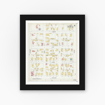Old map wall art mockup — black gallery frame with white mat — Sanborn Fire Insurance Map from Martinsville, Morgan County, Indiana (1902), Sheet #0004