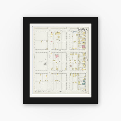 Old map wall art mockup — black gallery frame with white mat — Sanborn Fire Insurance Map from Montgomery, Le Sueur  County, Minnesota (1894), Sheet #0002