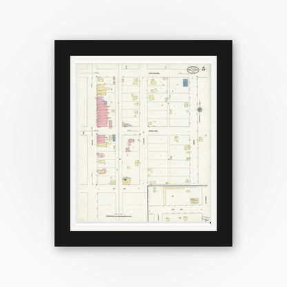 Old map wall art mockup — black gallery frame with white mat — Sanborn Fire Insurance Map from Milford, Kosciusko County, Indiana (1910), Sheet #0005