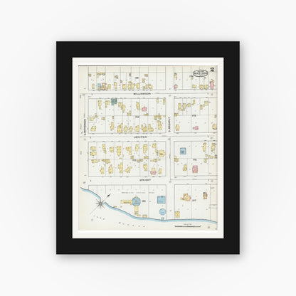 Old map wall art mockup — black gallery frame with white mat — Sanborn Fire Insurance Map from Madison, Dane County, Wisconsin (1892), Sheet #0002