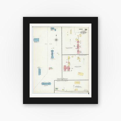 Old map wall art mockup — black gallery frame with white mat — Sanborn Fire Insurance Map from Mount Vernon, Knox County, Ohio (1903), Sheet #0019