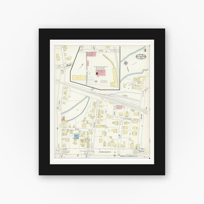 Old map wall art mockup — black gallery frame with white mat — Sanborn Fire Insurance Map from Arlington, Middlesex County, Massachusetts (1914), Sheet #0003