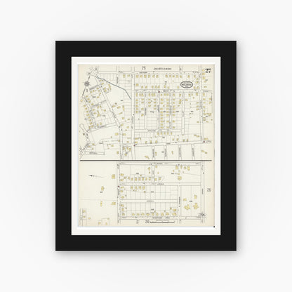 Old map wall art mockup — black gallery frame with white mat — Sanborn Fire Insurance Map from Melrose, Middlesex County, Massachusetts (1915), Sheet #0027