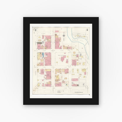 Old map wall art mockup — black gallery frame with white mat — Sanborn Fire Insurance Map from Waupaca, Waupaca County, Wisconsin (1941), Sheet #0002