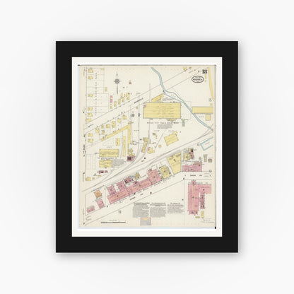 Old map wall art mockup — black gallery frame with white mat — Sanborn Fire Insurance Map from Warren, Trumbull County, Ohio (1915), Sheet #0018