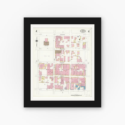 Old map wall art mockup — black gallery frame with white mat — Sanborn Fire Insurance Map from Laredo, Webb County, Texas (1925), Sheet #0004
