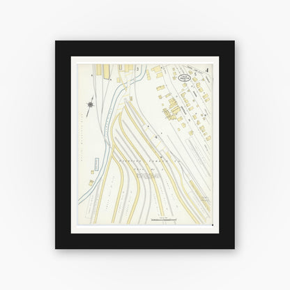 Old map wall art mockup — black gallery frame with white mat — Sanborn Fire Insurance Map from Austin, Potter County, Pennsylvania (1911), Sheet #0004